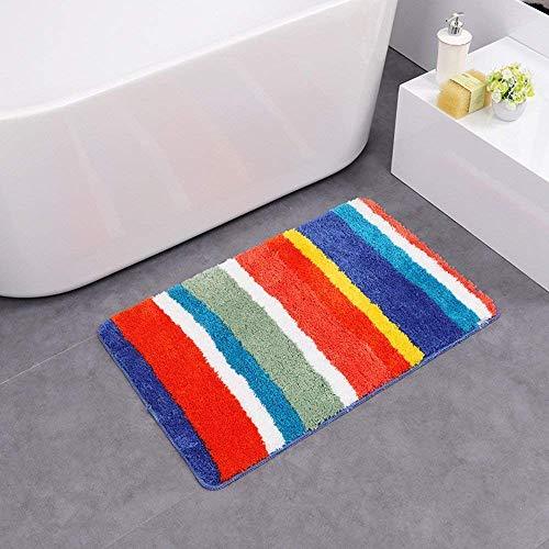 HEBE Non-Slip Bathroom Rug Mat Shag Microfiber Shower Bath Rug Absorbent Bath Mat for Bathroom Machine Washable(18x26, Blue/Grey)