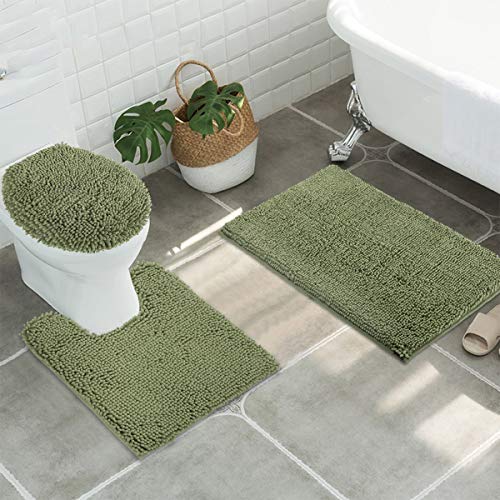 ITSOFT 3pc Non-Slip Shaggy Chenille Bathroom Mat Set