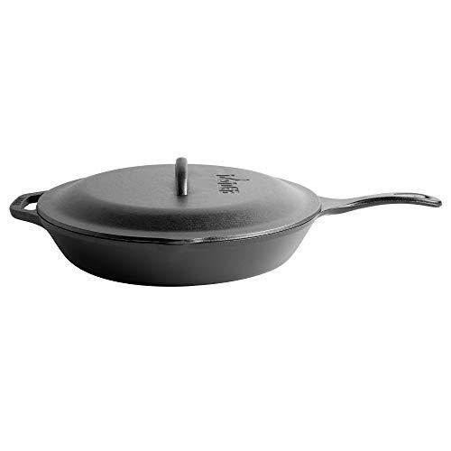 Lodge 12 Inch Cast Iron Skillet. Pre-Seasoned Cast Iron Skillet with Red Silicone Hot Handle Holder.