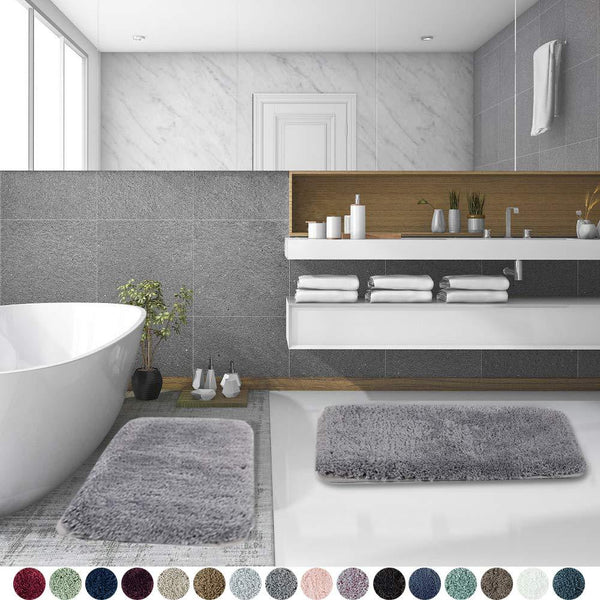 Walensee Bathroom Rug Non Slip Bath Mat for Bathroom (16 x 24) Water Absorbent Soft Microfiber Shaggy Bathroom Mat Machine Washable Bath Rug for Bathroom Thick Plush Rugs for Shower (Gray)