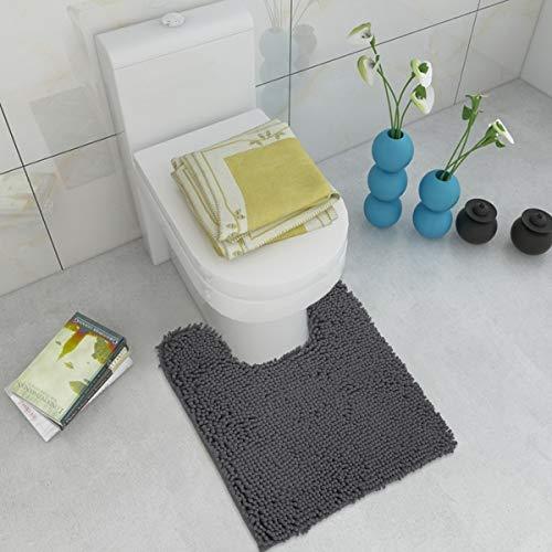 ITSOFT Non-Slip Shaggy Chenille Toilet Contour Bathroom Rug with Water Absorbent, Machine Washable, 21 x 24 Inch U-Shaped Charcoalgray