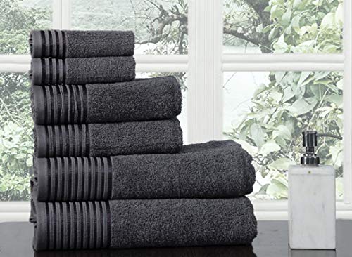 600 GSM Ultra Soft 100% Combed Cotton 6-piece Towel Set (Charcoal Black): 2 Bath towels, 2 Hand towels, 2 Washcloths, Long-staple Cotton, Spa Hotel Quality, Super Absorbent, Machine Washable