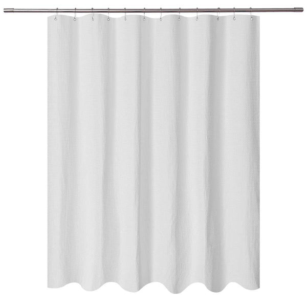 Waffle Weave Fabric Shower Curtain 230 GSM Heavy Duty, Spa, Hotel Luxury, Water Repellent, White Pique Pattern, 71 x 72 inches Decorative Bathroom Curtain