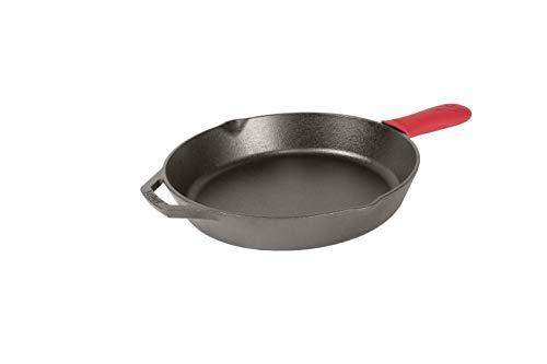 Lodge 12 Inch Cast Iron Skillet. Pre-Seasoned Cast Iron Skillet with Red Silicone Hot Handle Holder.