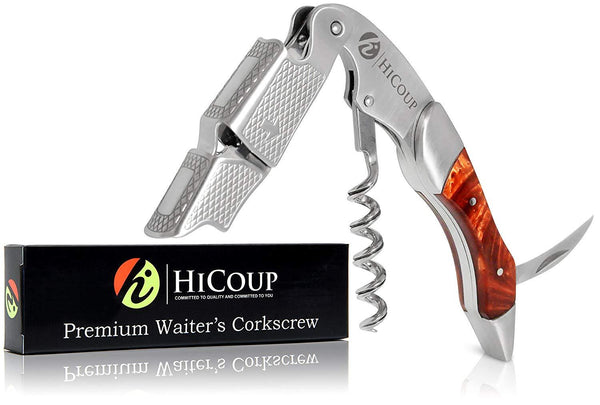 Professional Waiter’s Corkscrew by HiCoup - Rosewood Handle All-in-one Corkscrew, Bottle Opener and Foil Cutter, Used By Sommeliers, Waiters and Bartenders Around The World