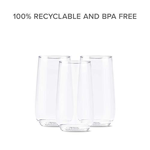 TOSSWARE 9oz Flute - recyclable champagne plastic cup - SET OF 12 - stemless, shatterproof and BPA-free flute glasses