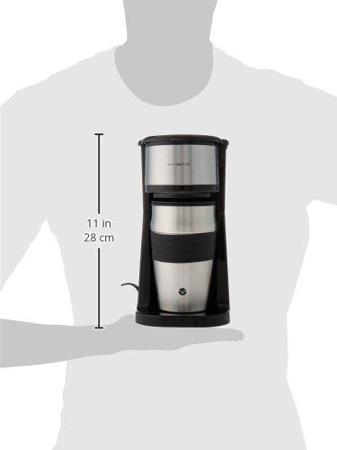 Vremi Single Cup Coffee Maker - Includes 14 Ounce Travel Coffee Mug and Reusable Filter - Personal 1 Cup Drip Coffee Maker to Brew Ground Beans - Black and Silver Single Serve One Cup Coffee Dripper