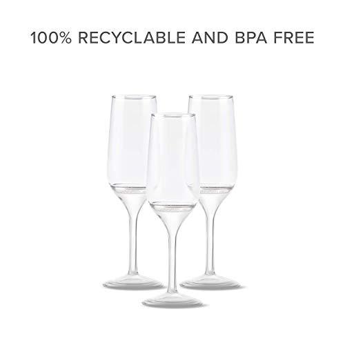 TOSSWARE 9oz Flute - recyclable champagne plastic cup - SET OF 12 - stemless, shatterproof and BPA-free flute glasses