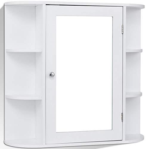 Tangkula Bathroom Cabinet Single Door Wall Mount with Mirror Organizer Storage Cabinet(4 Tier Inner Shelves)