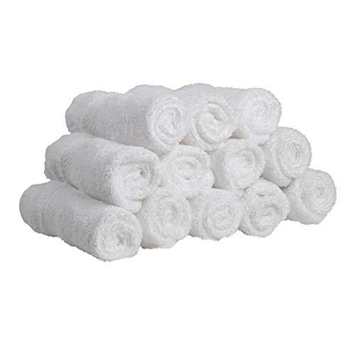 IZO.Bath - 12 Pack 12"x12" Cotton Fingertip-Hand-Face Towels- 100% Extra Soft Ring Spun Washcloths, Highly Absorbent Cleaning Cloth, Brilliant White