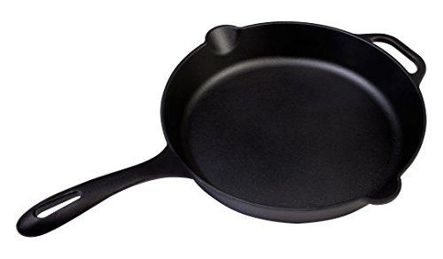 Large Pre-Seasoned Cast Iron Skillet by Victoria, 12-inch Round Frying Pan with Helper Handle, 100% Non-GMO Flaxseed Oil Seasoned, SKL-212