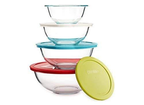 Pyrex Smart Essentials Mixing Bowl Set Including Locking Lids (Clear), 8 piece