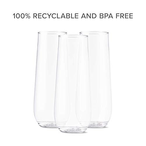 TOSSWARE 9oz Flute - recyclable champagne plastic cup - SET OF 12 - stemless, shatterproof and BPA-free flute glasses