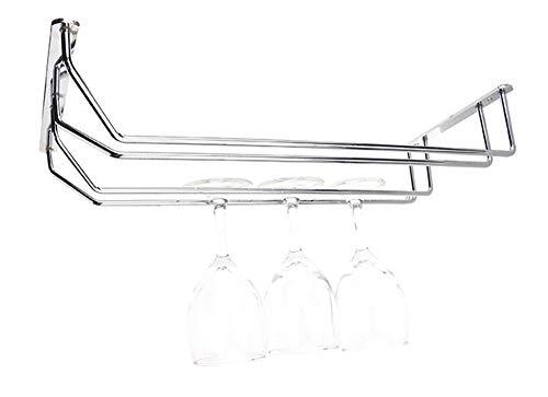 Stemware Wine Glass Rack Wall-Mounted Hanger Under Cabinet Storage Chrome Finish For Home Bar (2 Rows)