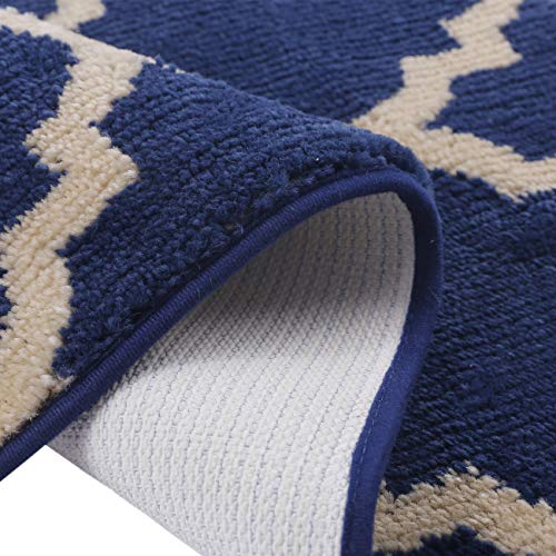 Pauwer Bath Rug Sets 3 Piece for Bathroom Non Slip Bath Mat Set Washable Bath Rug Set Pattern 28.4"x17.7"/Contour Mat 17.7"x17.7"/ Lid Cover (Navy)