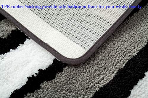 HEBE Non-Slip Bathroom Rug Mat Shag Microfiber Shower Bath Rug Absorbent Bath Mat for Bathroom Machine Washable(18x26, Blue/Grey)