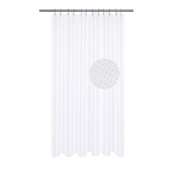 Waffle Weave Fabric Shower Curtain 230 GSM Heavy Duty, Spa, Hotel Luxury, Water Repellent, White Pique Pattern, 71 x 72 inches Decorative Bathroom Curtain