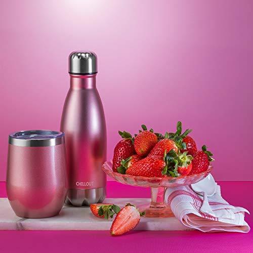 CHILLOUT LIFE Stainless Steel Stemless Wine Glass Tumbler 2 Pack Rose Gold 12 oz | Double Wall Vacuum Insulated Wine Tumbler with Lids and Straws Set of Two for Coffee, Wine, Cocktails, Ice Cream