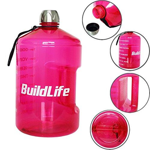 BuildLife 1 Gallon Water Bottle Motivational Fitness Workout with Time Marker |Drink More Water Daily | Clear BPA-Free | Large 128 Ounce/73OZ/43OZ of Water