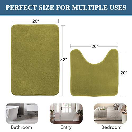 H.VERSAILTEX 2 Pack Non Slip Memory Foam Bathroom Rugs Non Slip Bath Mats Super Absorbent Extra Cozy, Foot Massage Flannel Bathroom Rugs/Carpets Machine-Washable and Fast Dry (Gray, Each 17" x 24")