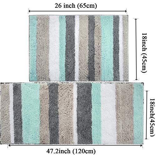 HEBE Non-Slip Bathroom Rug Mat Shag Microfiber Shower Bath Rug Absorbent Bath Mat for Bathroom Machine Washable(18x26, Blue/Grey)