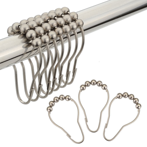 Amazer Shower Curtain Hooks Rings, Stainless Steel Shower Curtain Rings and Hooks for Bathroom Shower Rods Curtains-Set of 12-Polished Nickel