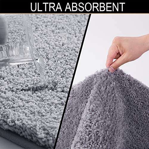 Walensee Bathroom Rug Non Slip Bath Mat for Bathroom (16 x 24) Water Absorbent Soft Microfiber Shaggy Bathroom Mat Machine Washable Bath Rug for Bathroom Thick Plush Rugs for Shower (Gray)