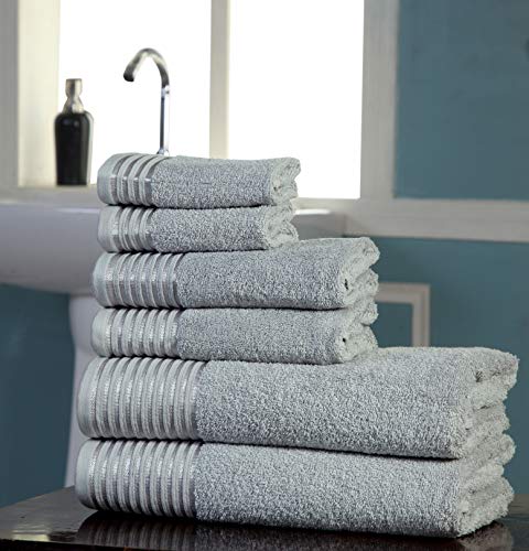 600 GSM Ultra Soft 100% Combed Cotton 6-piece Towel Set (Charcoal Black): 2 Bath towels, 2 Hand towels, 2 Washcloths, Long-staple Cotton, Spa Hotel Quality, Super Absorbent, Machine Washable