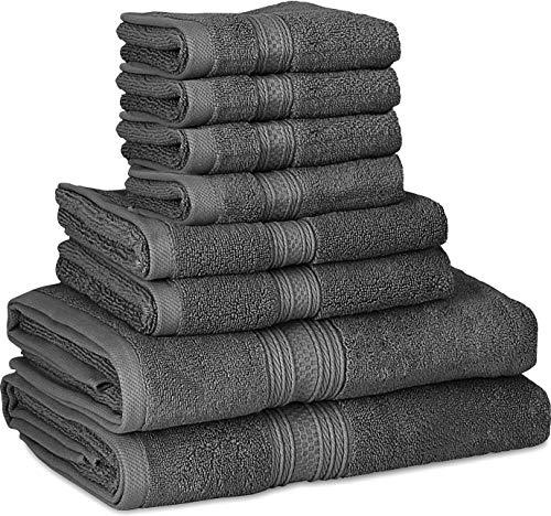 Utopia Towels 8 Piece Towel Set, 700 GSM, 2 Bath Towels, 2 Hand Towels and 4 Washcloths, Dark Grey