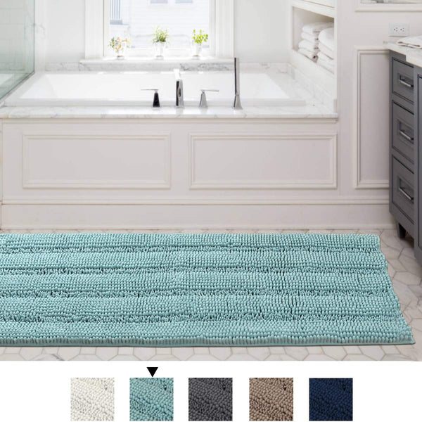 H.VERSAILTEX Bath Rug Runner 47" X 17" Large and Luxury Grey Striped Bath Mat Runner Ultra Soft Thick Non Slip Washable, Plush Shaggy Chenille Bathroom Rug Mat for Indoor Floor/Entry Way