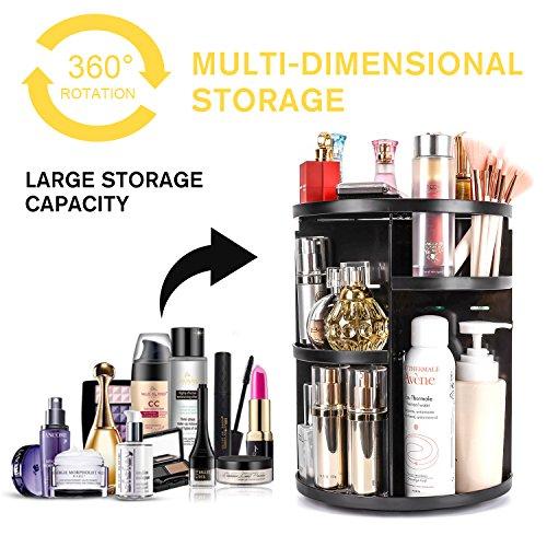 sanipoe 360 Rotating Makeup Organizer, DIY Adjustable Makeup Carousel Spinning Holder Storage Rack, Large Capacity Make up Caddy Shelf Cosmetics Organizer Box, Best for Countertop, Black