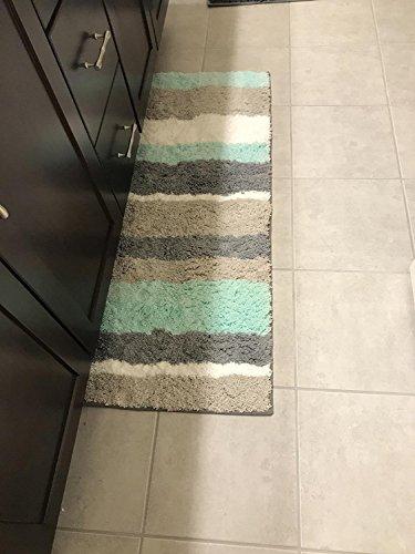 HEBE Non-Slip Bathroom Rug Mat Shag Microfiber Shower Bath Rug Absorbent Bath Mat for Bathroom Machine Washable(18x26, Blue/Grey)