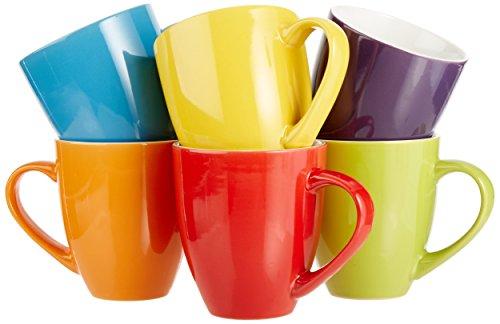 Francois et Mimi Set of 6 Large-sized 16 Ounce Ceramic Coffee Mugs (Solid Colorful)