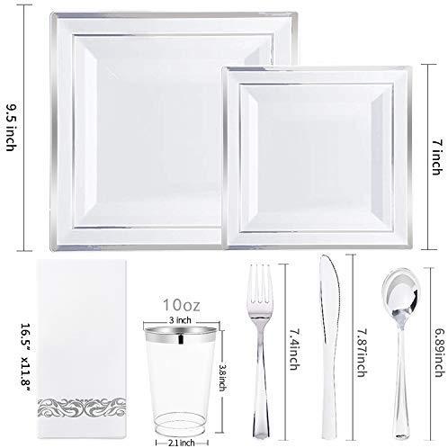 IOOOOO Gold Plates & Plastic Silverware & Gold Cups, Disposable Dinnerware 150 Pieces Includes: 25 Dinner Plates, 25 Dessert Plates, 25 Tumblers, 25 Forks, 25 Knives, 25 Spoons