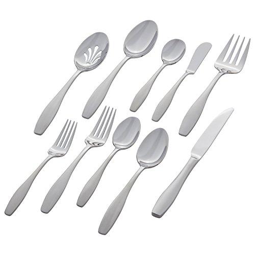 Stone & Beam Traditional Stainless Steel Flatware Silverware Set, Service for 8, 45-Piece, Silver with Square Brushed Trim