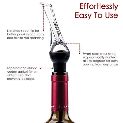 Vintorio Wine Aerator Pourer - Premium Aerating Pourer and Decanter Spout (Black)