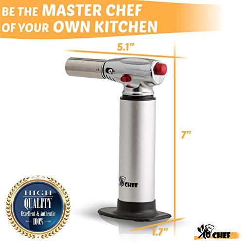 Jo Chef Kitchen Torch, Blow Torch - Refillable Butane Torch With Adjustable Flame - Culinary Torch, Creme Brûlée Torch For Cooking Food, Baking, BBQ & More + FREE Recipe eBook (With Fuel Gauge)
