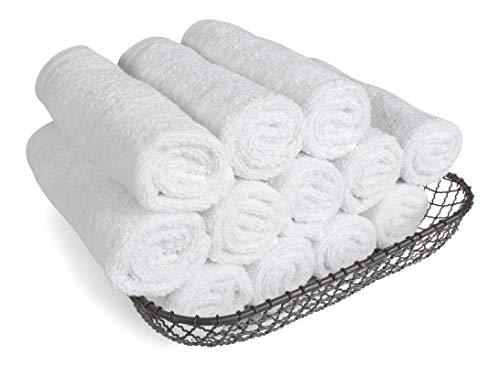 IZO.Bath - 12 Pack 12"x12" Cotton Fingertip-Hand-Face Towels- 100% Extra Soft Ring Spun Washcloths, Highly Absorbent Cleaning Cloth, Brilliant White