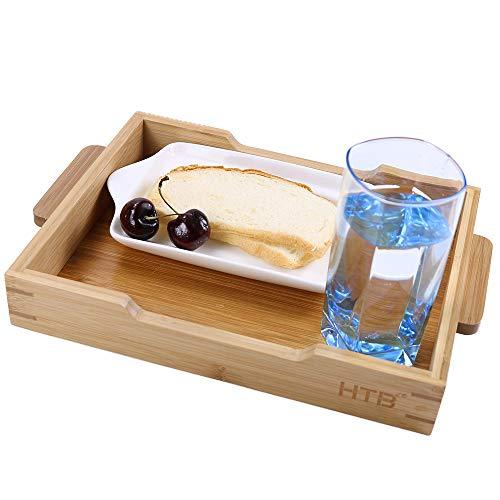 Bamboo Tray Bathroom Rectangle Serving Tray With Handles, 12 x 8.5" Serve Food Coffee or Tea at Home, Hotel & Restaurant By HTB