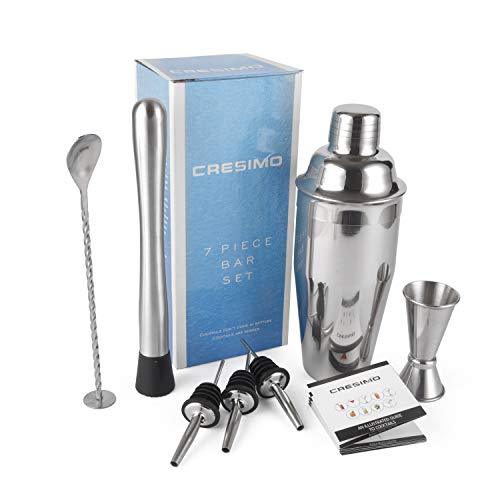 24 Ounce Cocktail Shaker Bar Set with Accessories - Martini Kit with Measuring Jigger and Mixing Spoon plus Drink Recipes Booklet - Professional Stainless Steel Bar Tools - Built-in Bartender Strainer