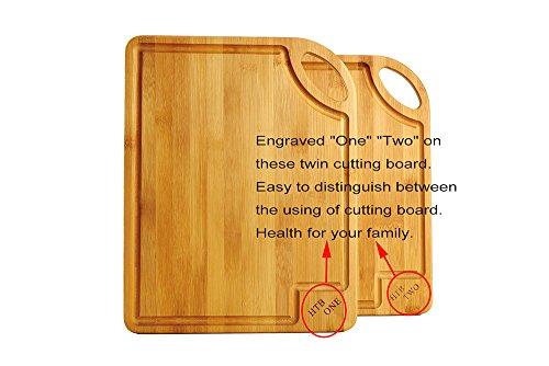 Bamboo Cutting And Serving Board Set of 3, Assorted Size Kitchen Chopping Board Set Small Medium & Large 8.7" x 6.3",12" x 8.7",14.9" x 12" by HTB