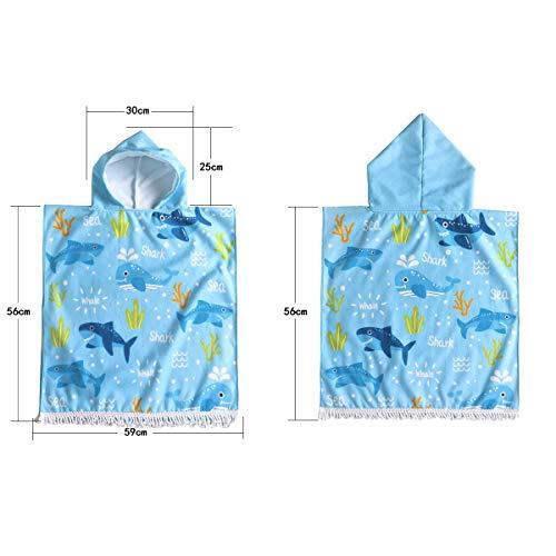 HETH Kids Hooded Beach and Bath Towel 100% Cotton Beach Swimming Coverup for Age 2-8 Years Old Multi-use for Bath/Shower/Pool(Tiger Shark)