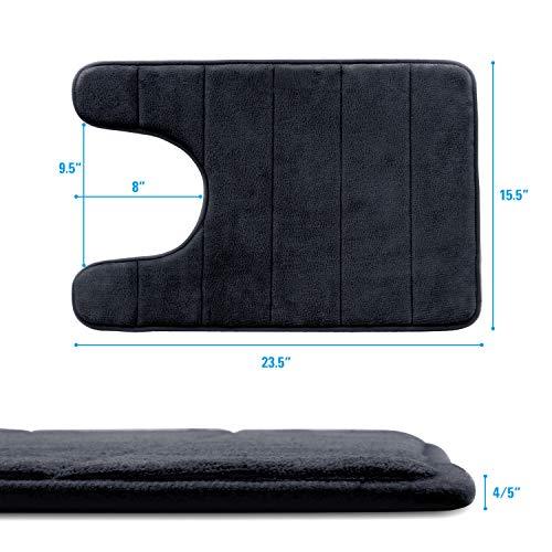 BETUS U-Shaped Contour Memory Foam Toilet Mat - Non-Slip Backing，Water Absorbent, Machine Washable, Super Cozy - Luxurious Velvet Comfort Washroom Rug - 16"x24" (Black)