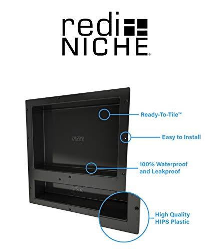 Redi Niche Single Recessed Shower Shelf – Black, One Inner Shelf, 16-Inch Width x 14-Inch Height x 4-Inch Depth