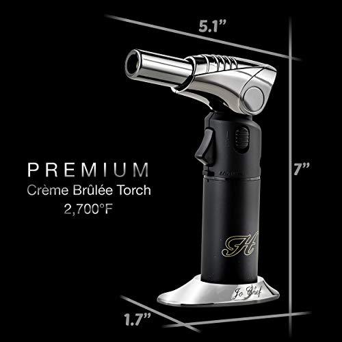 Jo Chef Kitchen Torch, Blow Torch - Refillable Butane Torch With Adjustable Flame - Culinary Torch, Creme Brûlée Torch For Cooking Food, Baking, BBQ & More + FREE Recipe eBook (With Fuel Gauge)