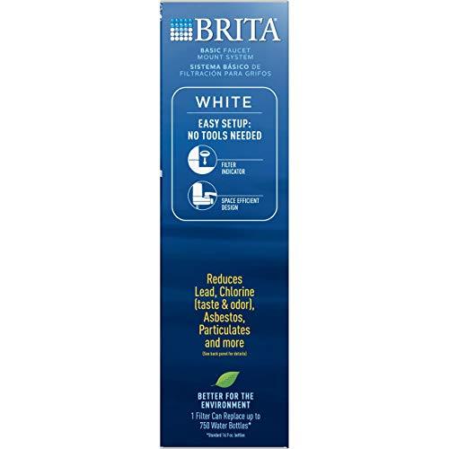 Brita Tap Water Filter System, Water Faucet Filtration System with Filter Change Reminder, Reduces Lead, BPA Free, Fits Standard Faucets Only - Basic, White