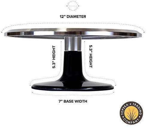 Topeka Trading Company Rotating Cake Decorating Turntable With Bonus Icing Spatula | 12" Diameter Aluminum Alloy Stand With Platform | Non-Slip Base & Smooth Rotation (Silver/Black)