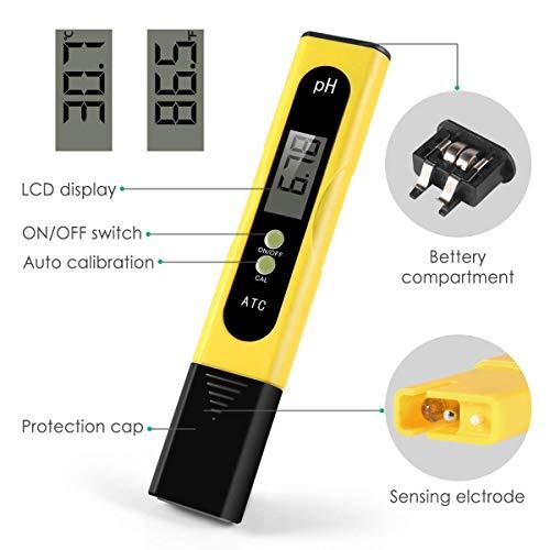 Digital PH Meter, Wellcows PH Meter 0.01 PH High Accuracy Water Quality Tester with 0-14 PH Measurement Range for Household Drinking, Pool and Aquarium Water PH Tester Design with ATC (Yellow)