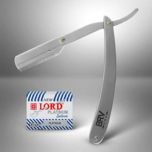 Straight Razor | 100 Single Edge Lord Platinum Saloon Blades | 100% Stainless Steel | Professional Shavette for Close Shaving | Exquisite Design for Classy Gentlemen | Straight Razor Set - BRV MEN