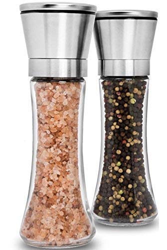 Premium Stainless Steel Salt and Pepper Grinder Set of 2 - Adjustable Ceramic Sea Salt Grinder & Pepper Grinder by HOME EC